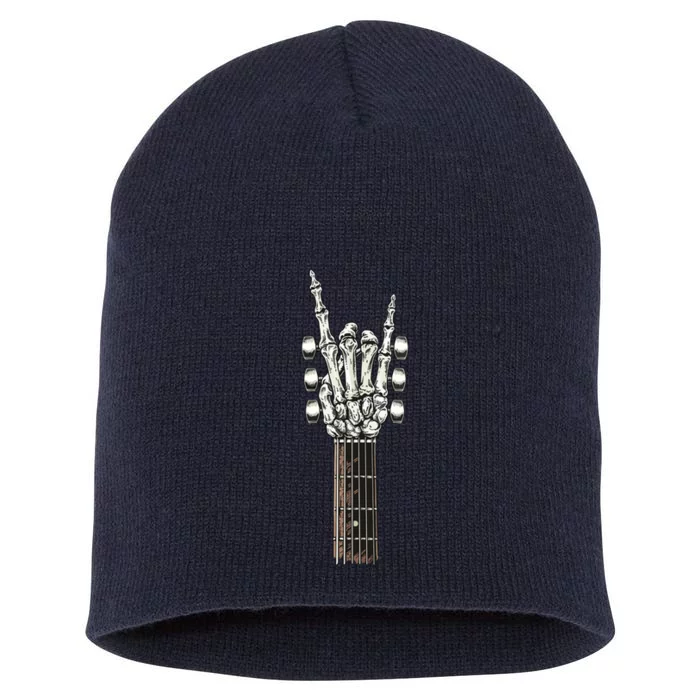 Rock On Guitar Neck With A Sweet Rock Roll Skeleton Hand Short Acrylic Beanie