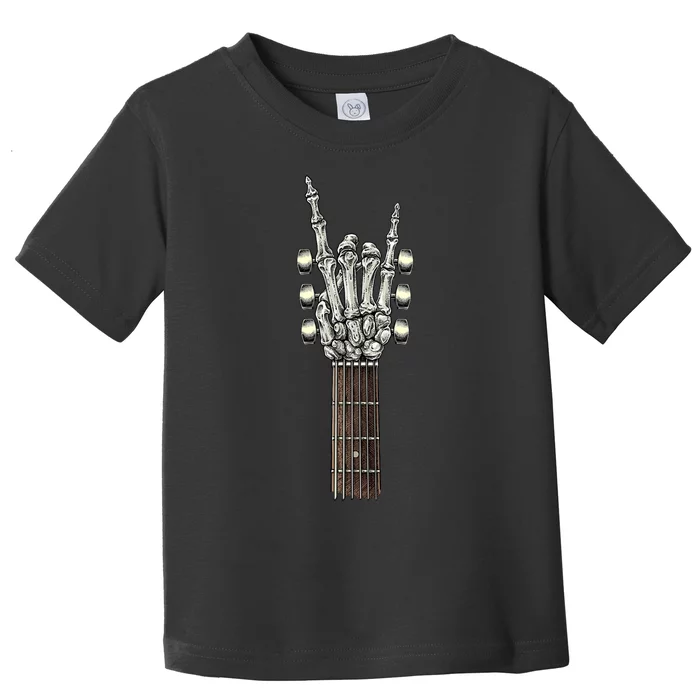 Rock On Guitar Neck Rock & Roll Halloween Skeleton Hand Toddler T-Shirt