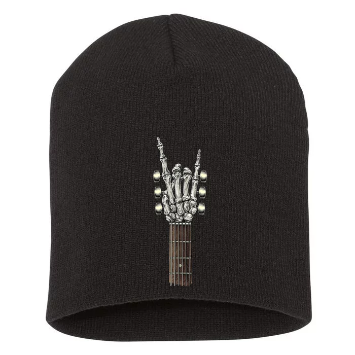 Rock On Guitar Neck Rock & Roll Halloween Skeleton Hand Short Acrylic Beanie