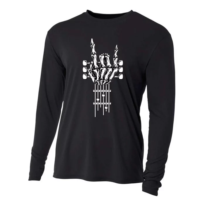 Rock On Guitar Neck Rock & Roll Halloween Skeleton Hand Cooling Performance Long Sleeve Crew