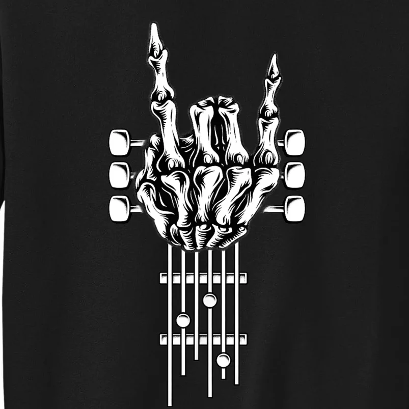 Rock On Guitar Neck Rock & Roll Halloween Skeleton Hand Tall Sweatshirt