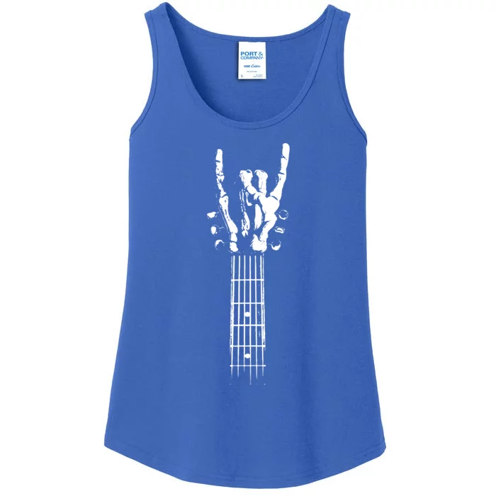 Rock On Guitar Neck With A Sweet Rock And Roll Skeleton Hand Gift Ladies Essential Tank