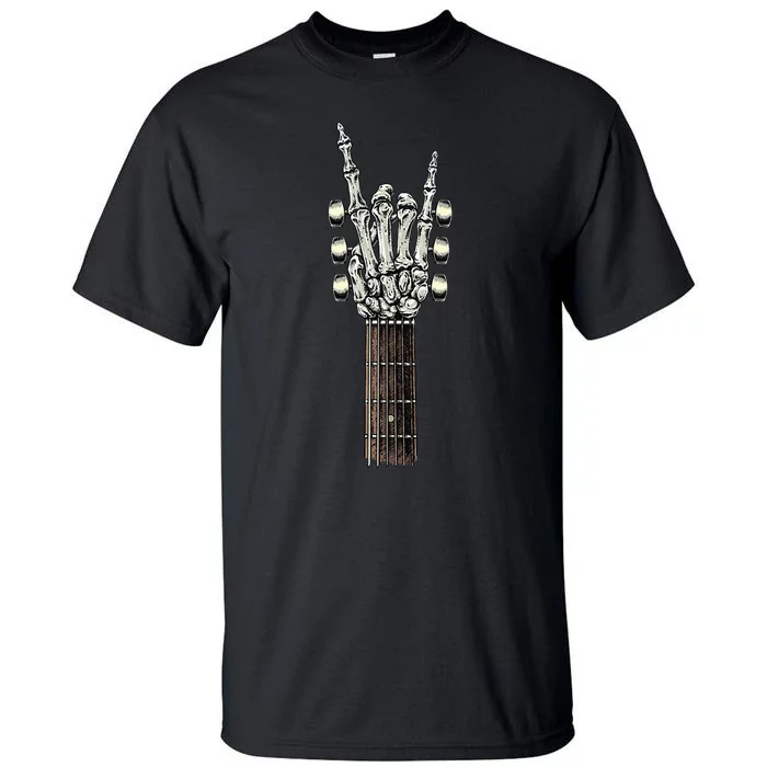 Rock On Guitar Neck Rock & Roll Halloween Skeleton Hand Tall T-Shirt