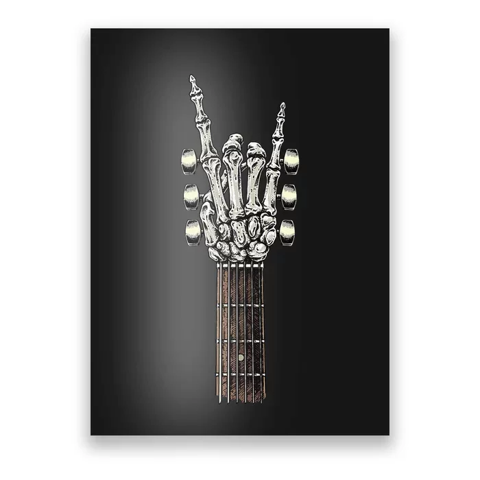 Rock On Guitar Neck Rock & Roll Halloween Skeleton Hand Poster