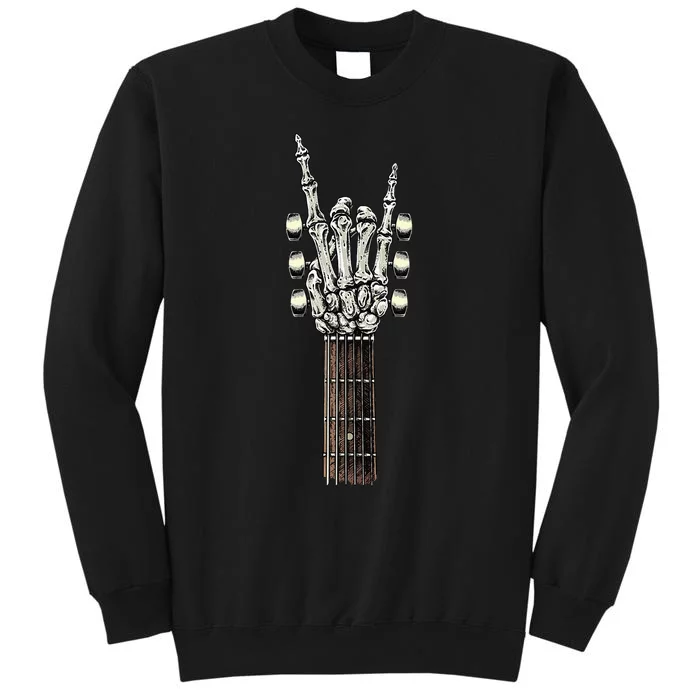 Rock On Guitar Neck Rock & Roll Halloween Skeleton Hand Tall Sweatshirt