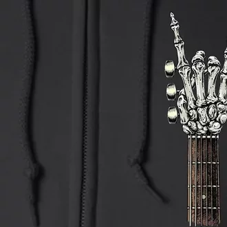 Rock On Guitar Neck Rock & Roll Halloween Skeleton Hand Full Zip Hoodie