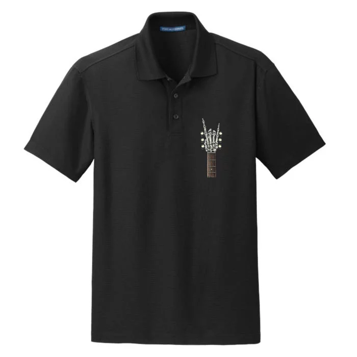 Rock On Guitar Neck With A Sweet Rock & Roll Skeleton Hand Dry Zone Grid Performance Polo