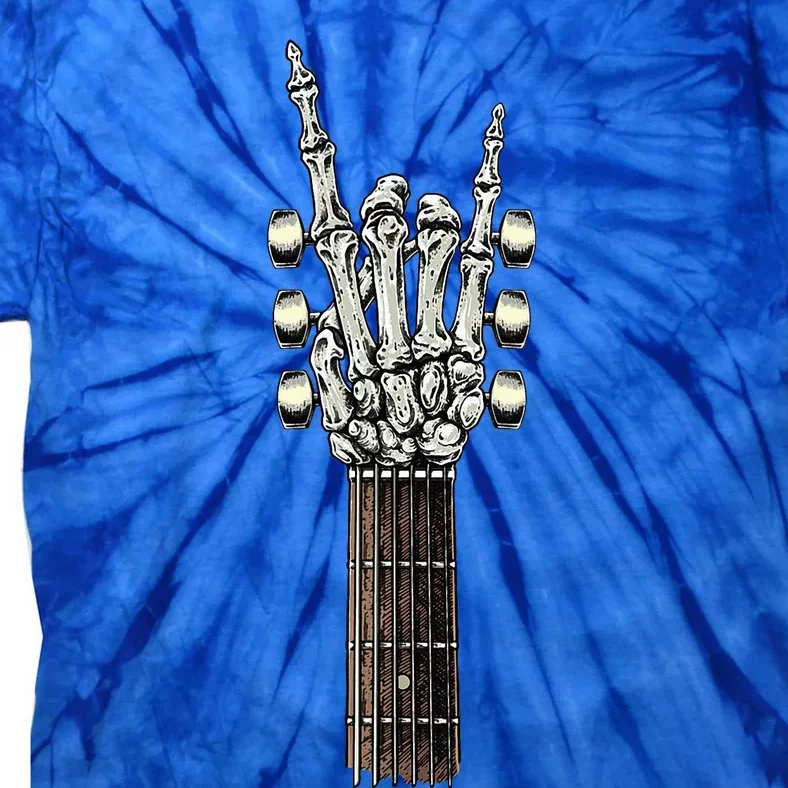 Rock On Guitar Neck Rock & Roll Halloween Skeleton Hand Tie-Dye T-Shirt