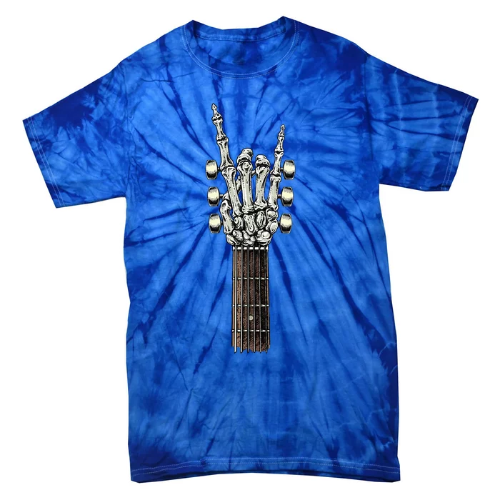 Rock On Guitar Neck Rock & Roll Halloween Skeleton Hand Tie-Dye T-Shirt