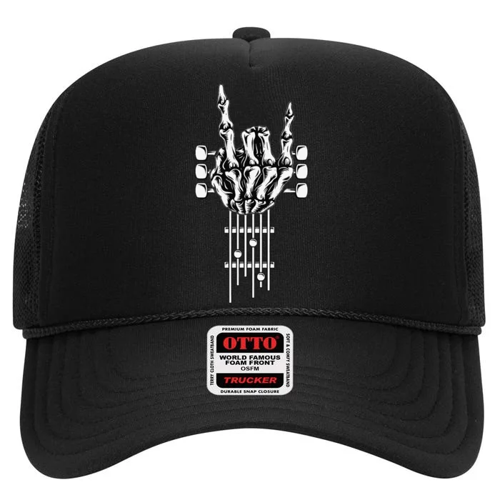 Rock On Guitar Neck Concert Band Tees High Crown Mesh Trucker Hat