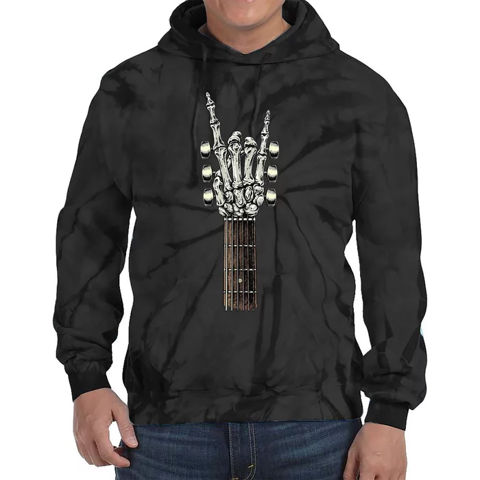 Rock On Guitar Neck With A Sweet Rock & Roll Skeleton Hand Tie Dye Hoodie