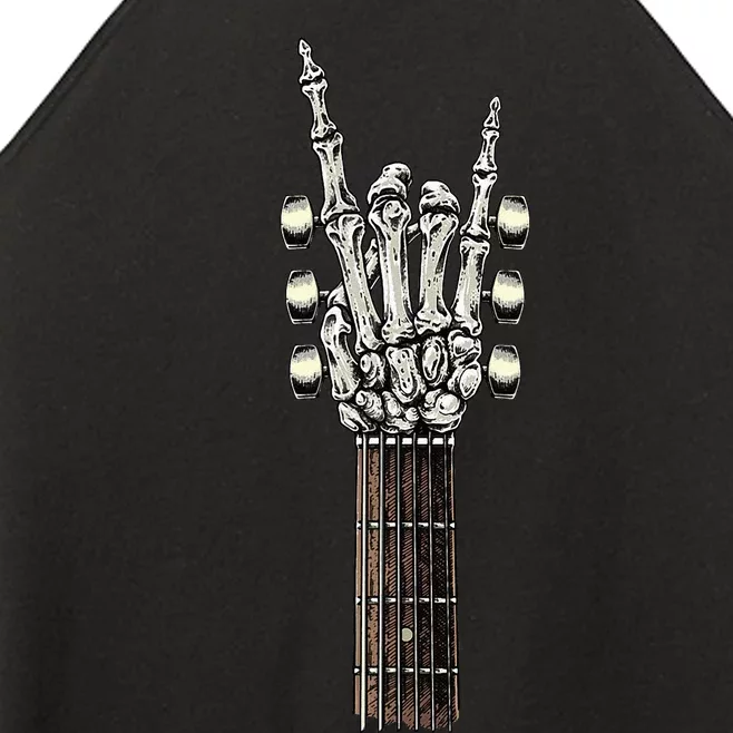 Rock On Guitar Neck With A Sweet Rock & Roll Skeleton Hand Women’s Perfect Tri Rocker Tank