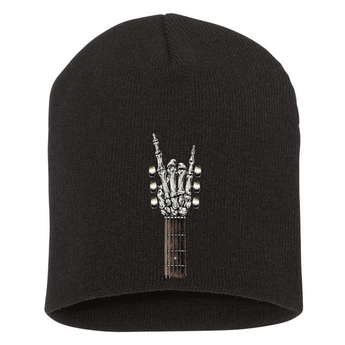 Rock On Guitar Neck With A Sweet Rock & Roll Skeleton Hand Short Acrylic Beanie