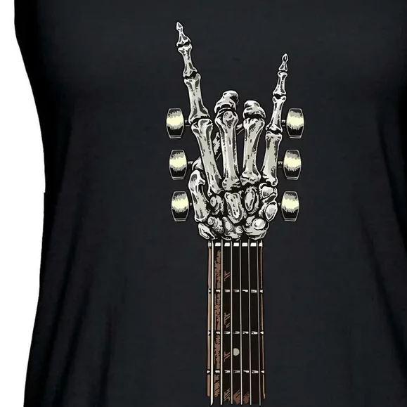 Rock On Guitar Neck Skeleton Hand Sign Rock & Roll Band Ladies Essential Flowy Tank