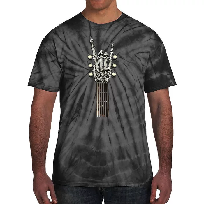 Rock On Guitar Neck Skeleton Hand Sign Rock & Roll Band Tie-Dye T-Shirt