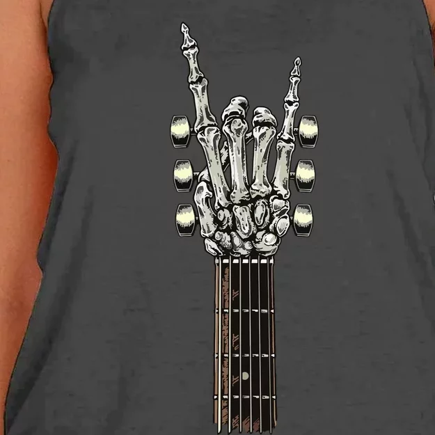 Rock On Guitar Neck Skeleton Hand Sign Rock & Roll Band Women's Knotted Racerback Tank