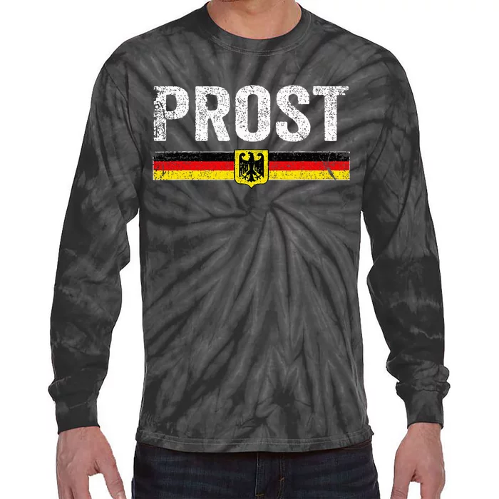 Retro Oktoberfest German Flag Prost Tie-Dye Long Sleeve Shirt