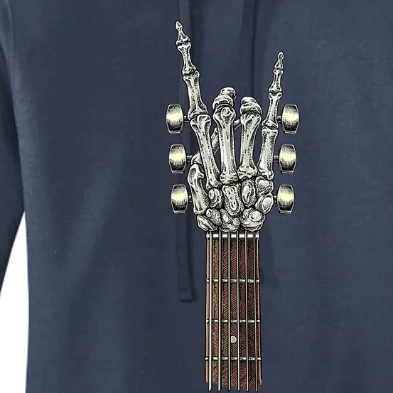 Rock On Guitar Neck With A Sweet Rock & Roll Skeleton Hand Women's Pullover Hoodie