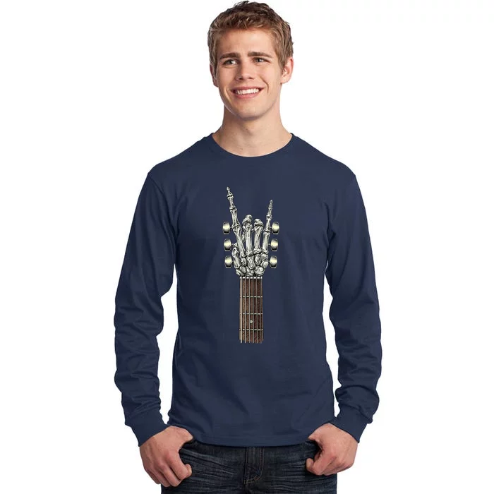 Rock On Guitar Neck With A Sweet Rock & Roll Skeleton Hand Tall Long Sleeve T-Shirt