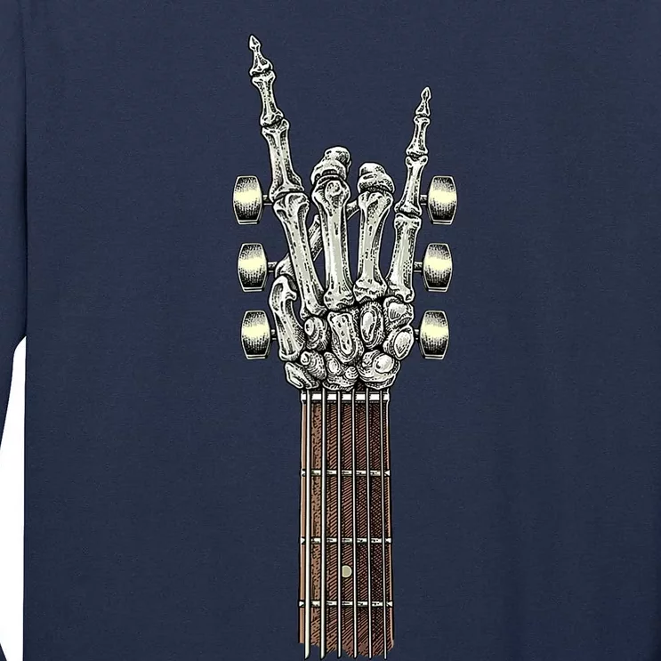 Rock On Guitar Neck With A Sweet Rock & Roll Skeleton Hand Tall Long Sleeve T-Shirt