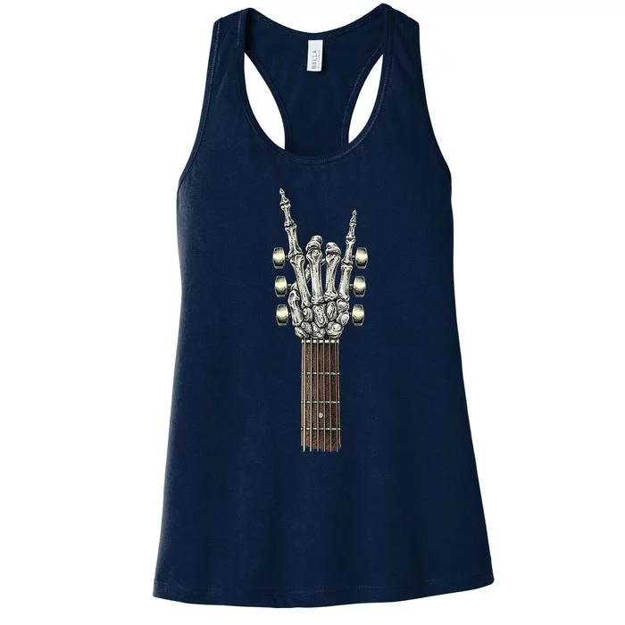 Rock On Guitar Neck With A Sweet Rock & Roll Skeleton Hand Women's Racerback Tank