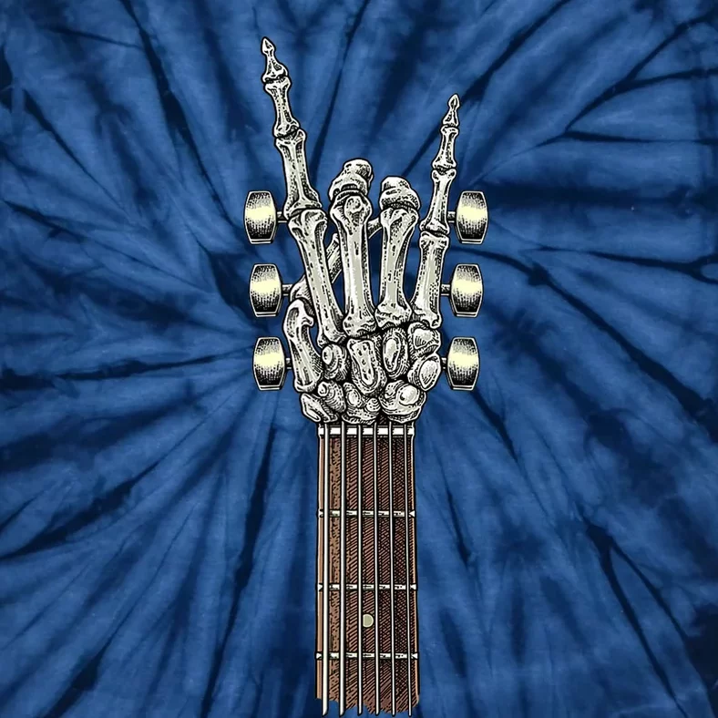 Rock On Guitar Neck With A Sweet Rock & Roll Skeleton Hand Tie-Dye T-Shirt