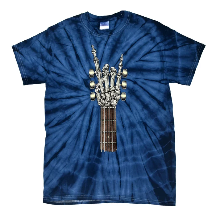 Rock On Guitar Neck With A Sweet Rock & Roll Skeleton Hand Tie-Dye T-Shirt