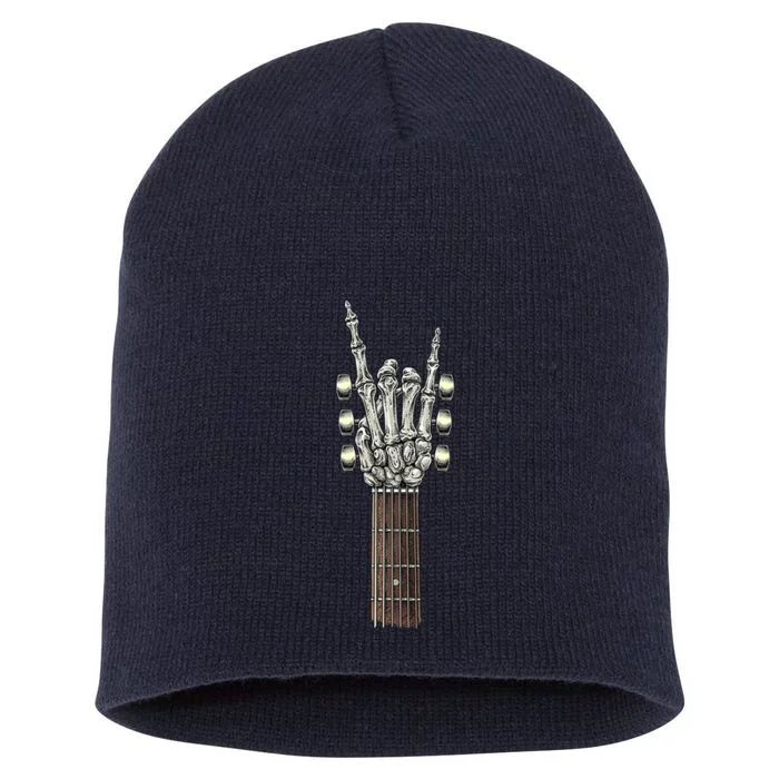 Rock On Guitar Neck With A Sweet Rock & Roll Skeleton Hand Short Acrylic Beanie