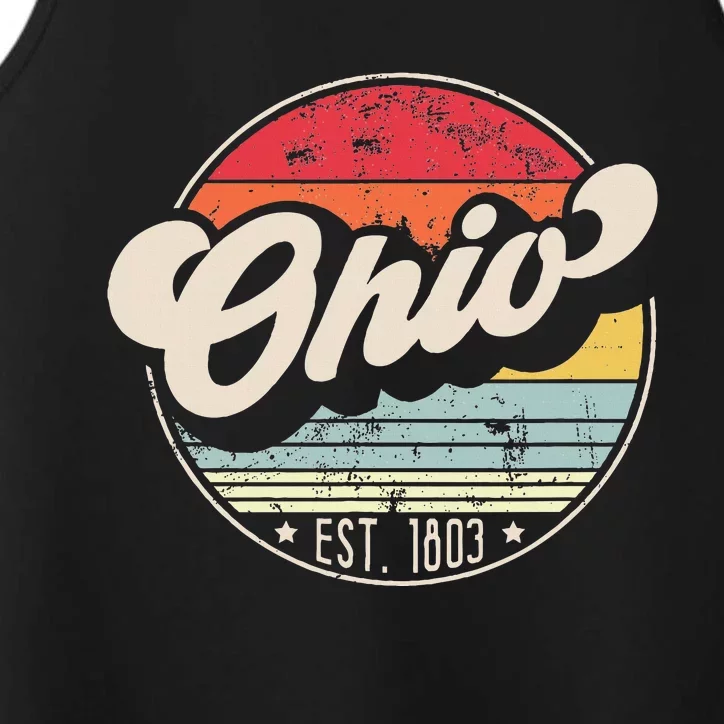 Retro Ohio Home State Oh Cool 70s Style Sunset Performance Tank