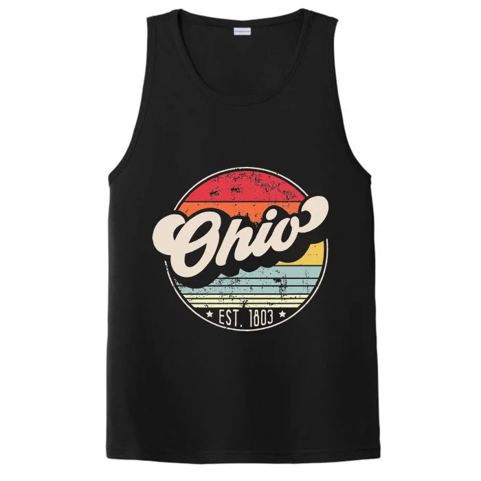 Retro Ohio Home State Oh Cool 70s Style Sunset Performance Tank