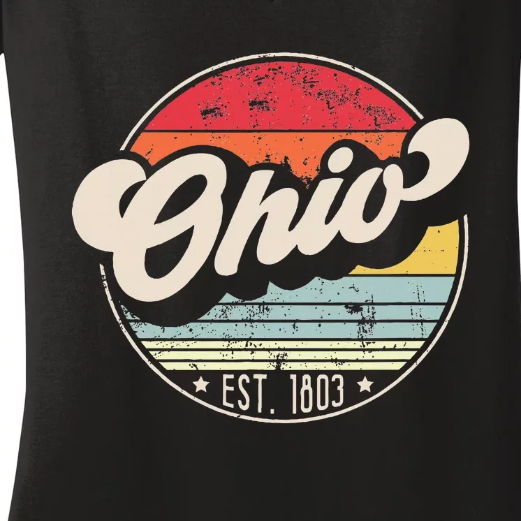 Retro Ohio Home State Oh Cool 70s Style Sunset Women's V-Neck T-Shirt