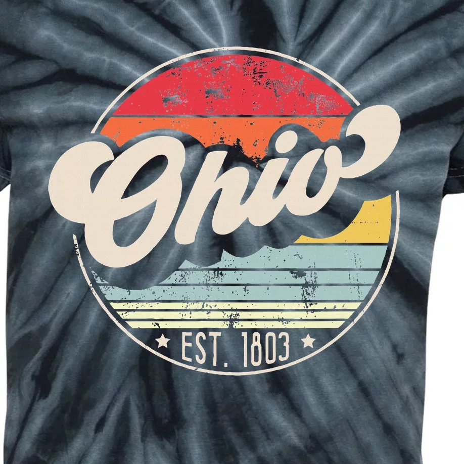 Retro Ohio Home State Oh Cool 70s Style Sunset Kids Tie-Dye T-Shirt