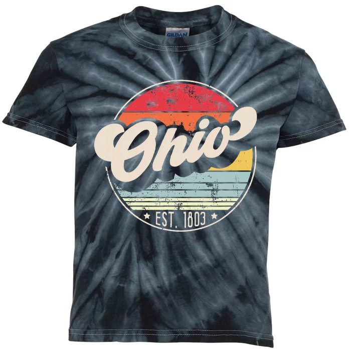 Retro Ohio Home State Oh Cool 70s Style Sunset Kids Tie-Dye T-Shirt