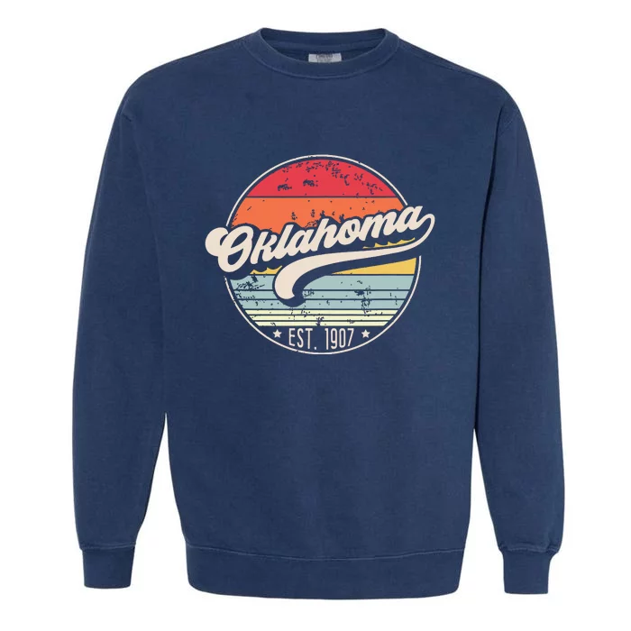 Retro Oklahoma Home State Ok Cool 70s Style Sunset Garment-Dyed Sweatshirt