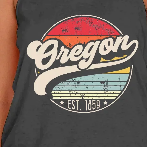 Retro Oregon Home State Or Cool 70s Style Sunset Women's Knotted Racerback Tank