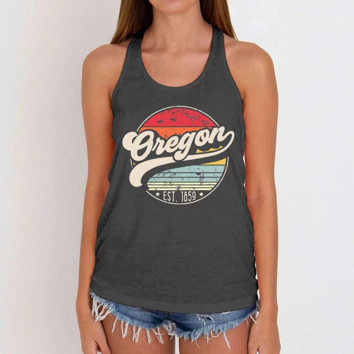 Retro Oregon Home State Or Cool 70s Style Sunset Women's Knotted Racerback Tank