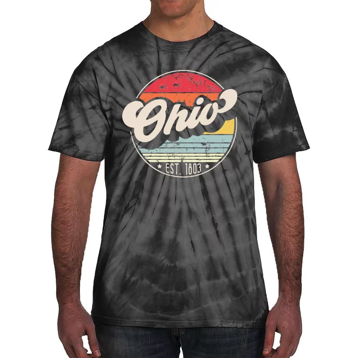 Retro Ohio Home State OH Cool 70s Style Sunset Tie-Dye T-Shirt