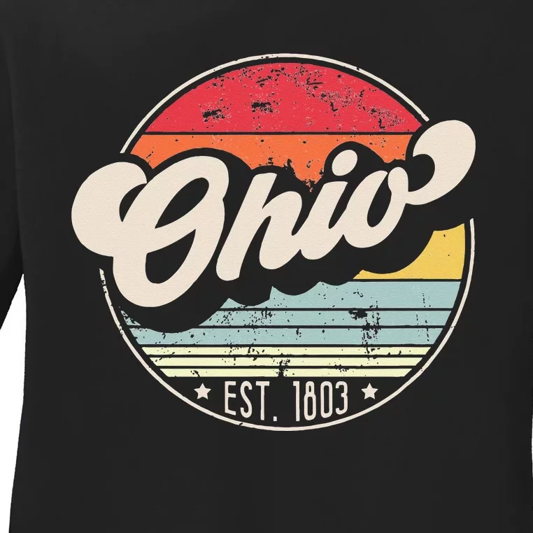 Retro Ohio Home State OH Cool 70s Style Sunset Ladies Long Sleeve Shirt