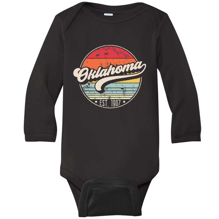 Retro Oklahoma Home State Ok Cool 70s Style Baby Long Sleeve Bodysuit