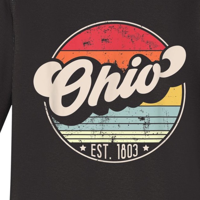 Retro Ohio Home State OH Cool 70s Style Sunset Baby Long Sleeve Bodysuit