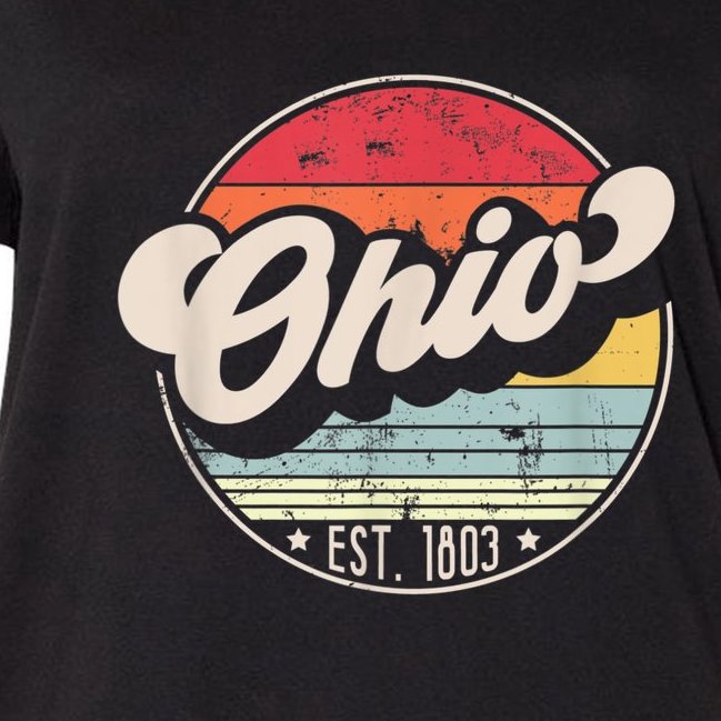 Retro Ohio Home State OH Cool 70s Style Sunset Women's V-Neck Plus Size T-Shirt