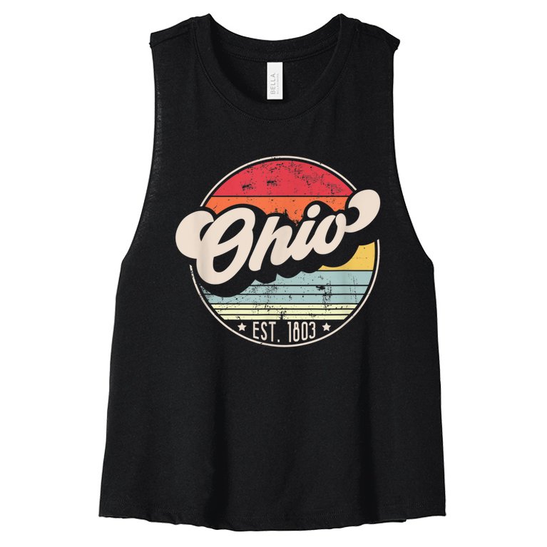 Retro Ohio Home State OH Cool 70s Style Sunset Women’s Racerback Cropped Tank