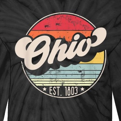 Retro Ohio Home State OH Cool 70s Style Sunset Tie-Dye Long Sleeve Shirt