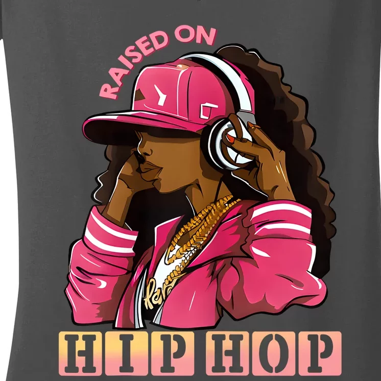 RAISED ON HIP HOP Fashion 50th Rap Anniversary Women's V-Neck T-Shirt