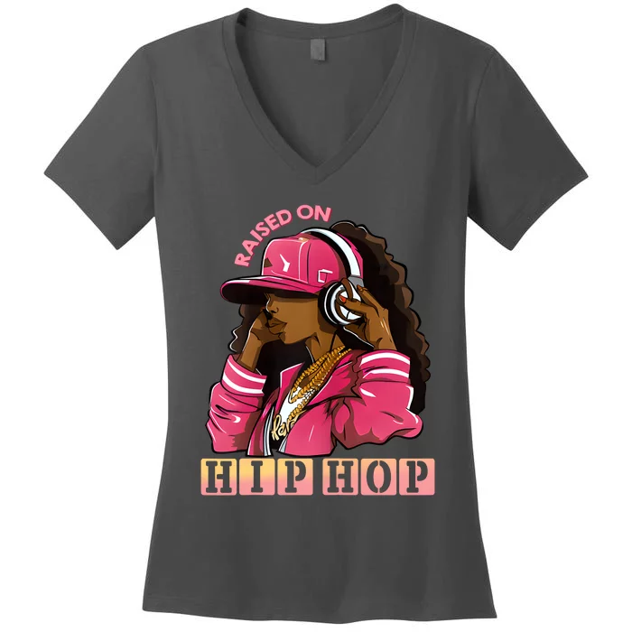 RAISED ON HIP HOP Fashion 50th Rap Anniversary Women's V-Neck T-Shirt