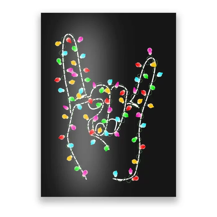 ROCK ON Hand Christmas Lights Pajamas Ugly Xmas Sweater Poster