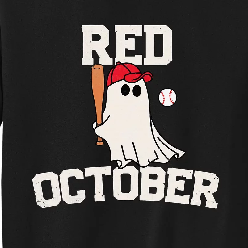 Red October Halloween Ghost Playing Baseball Tall Sweatshirt