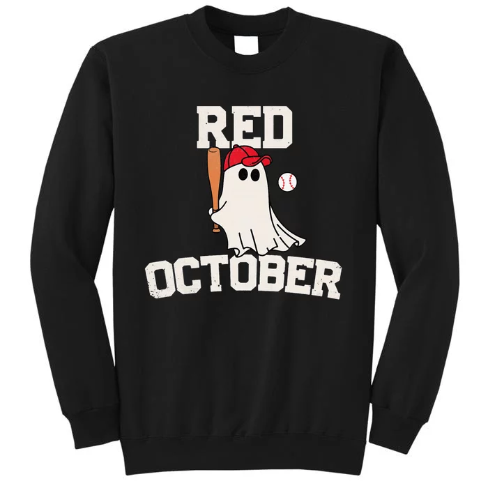 Red October Halloween Ghost Playing Baseball Tall Sweatshirt