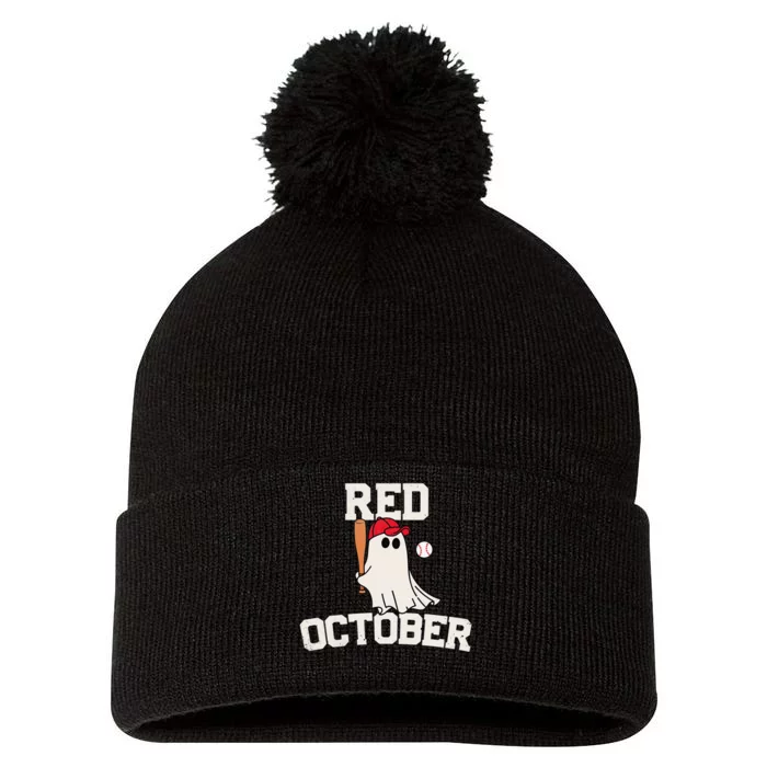 Red October Halloween Ghost Playing Baseball Pom Pom 12in Knit Beanie