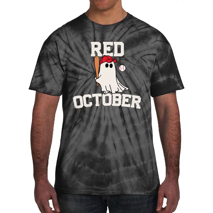 Red October Halloween Ghost Playing Baseball Tie-Dye T-Shirt